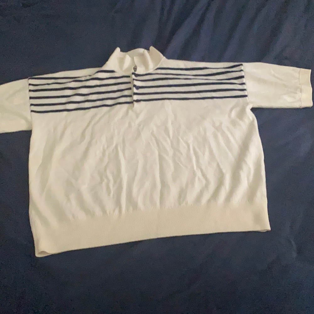 LOEWE White and Blue Wool Striped Polo